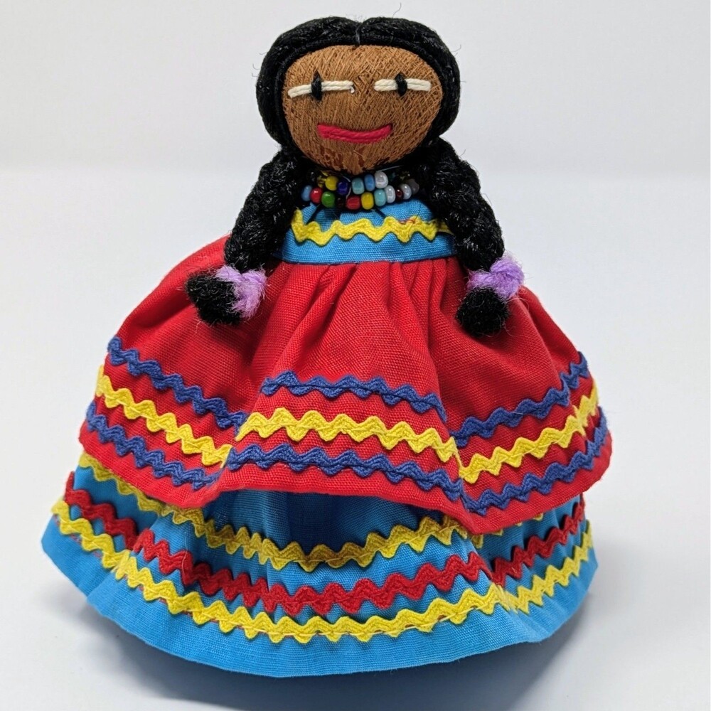 Miccosukee Seminole American Indian Handmade Palmetto Patchwork Doll Braids 4.5"